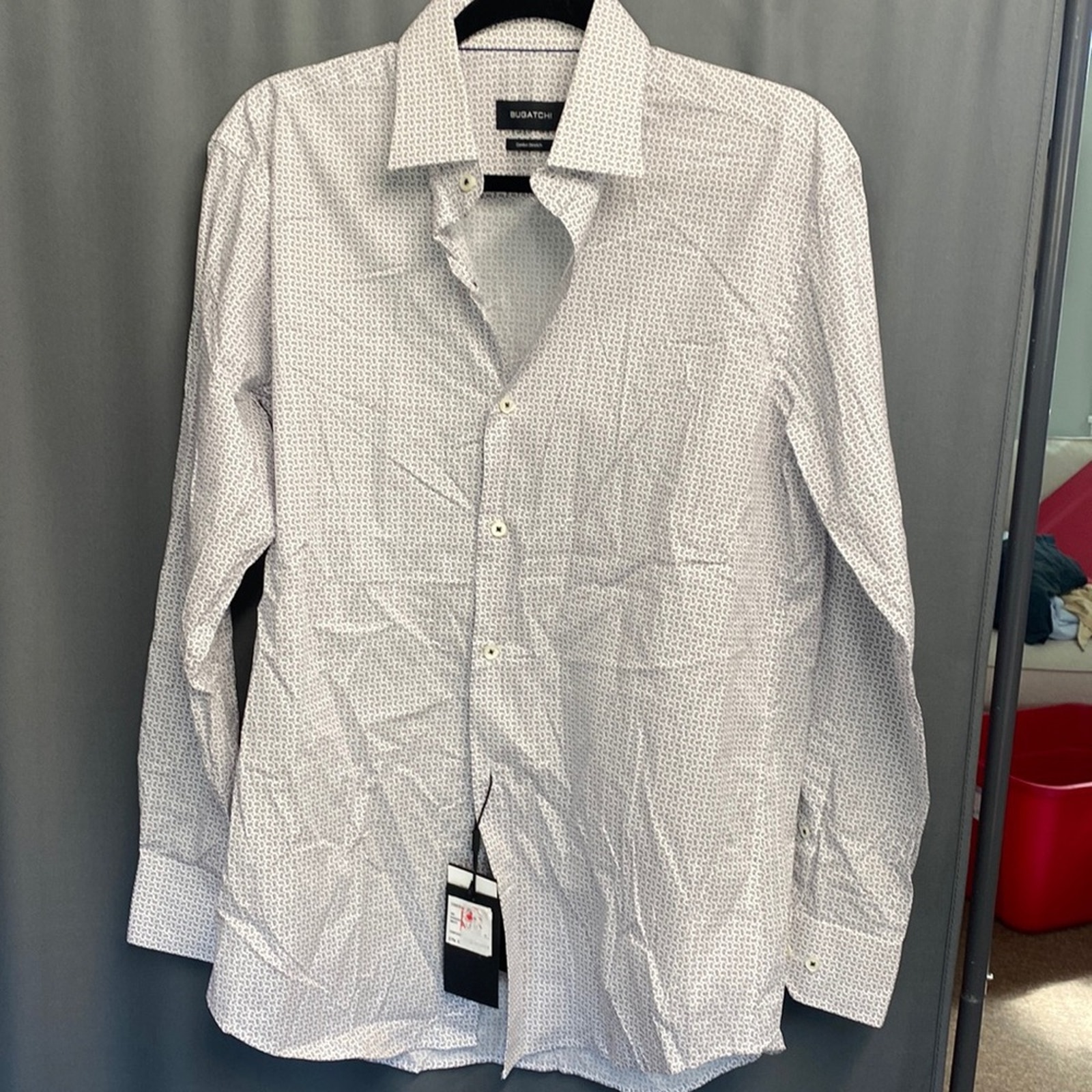 Bugatchi Men's White 8-Way Stretch Comfort Stretch Performance Size 15 (B34.5)